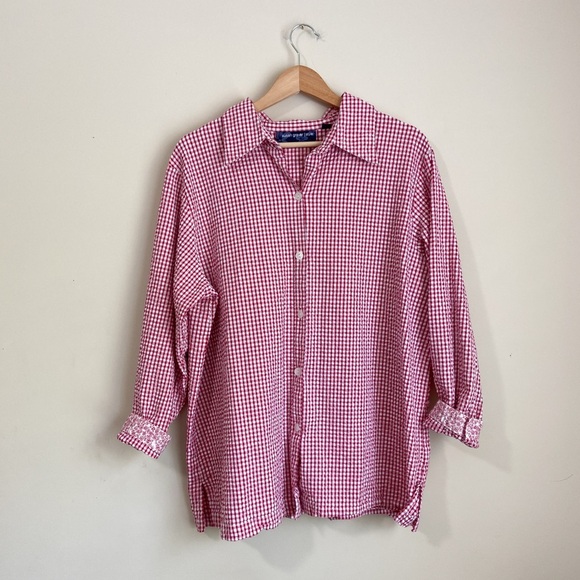 Susan Graver Tops - Susan Graver Red Gingham Button Down Shirt